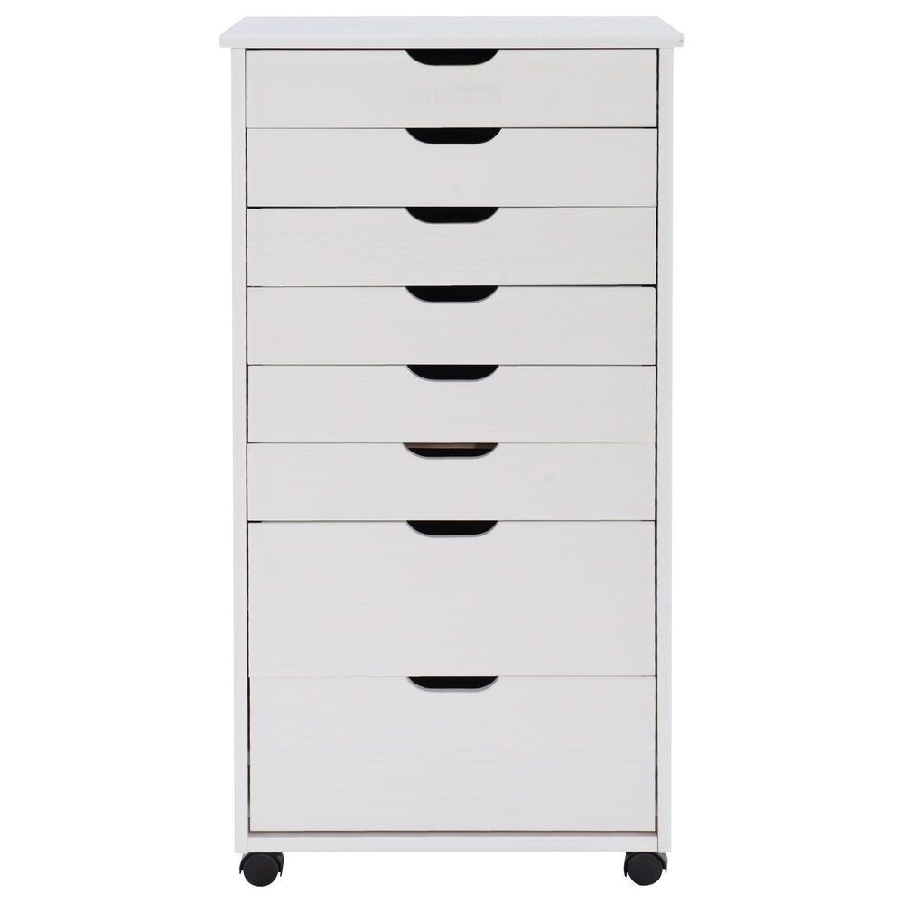 Linon Home Decor Cary 8-Drawer Rolling Cart in White Wash, , large