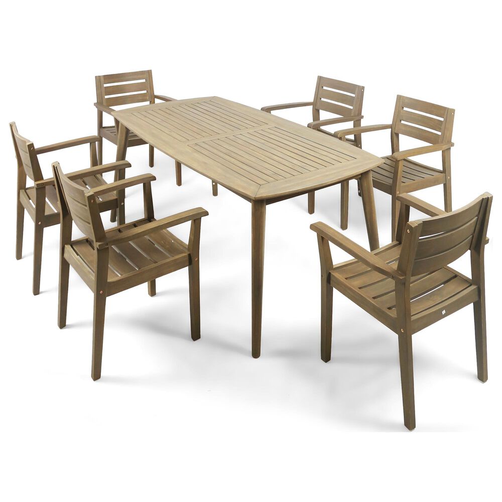 Noble House Stamford 7-Piece Patio Dining Set with Rectangle Table in Grey, , large
