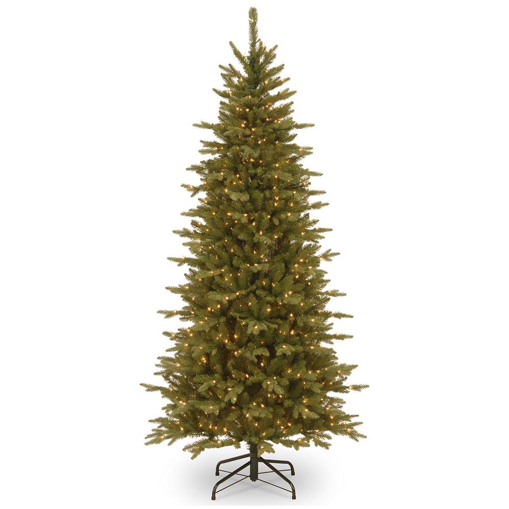 National Tree 7.5" Feel Real Sierra Spruce Slim Hinged Tree with 650 White Lights, , large