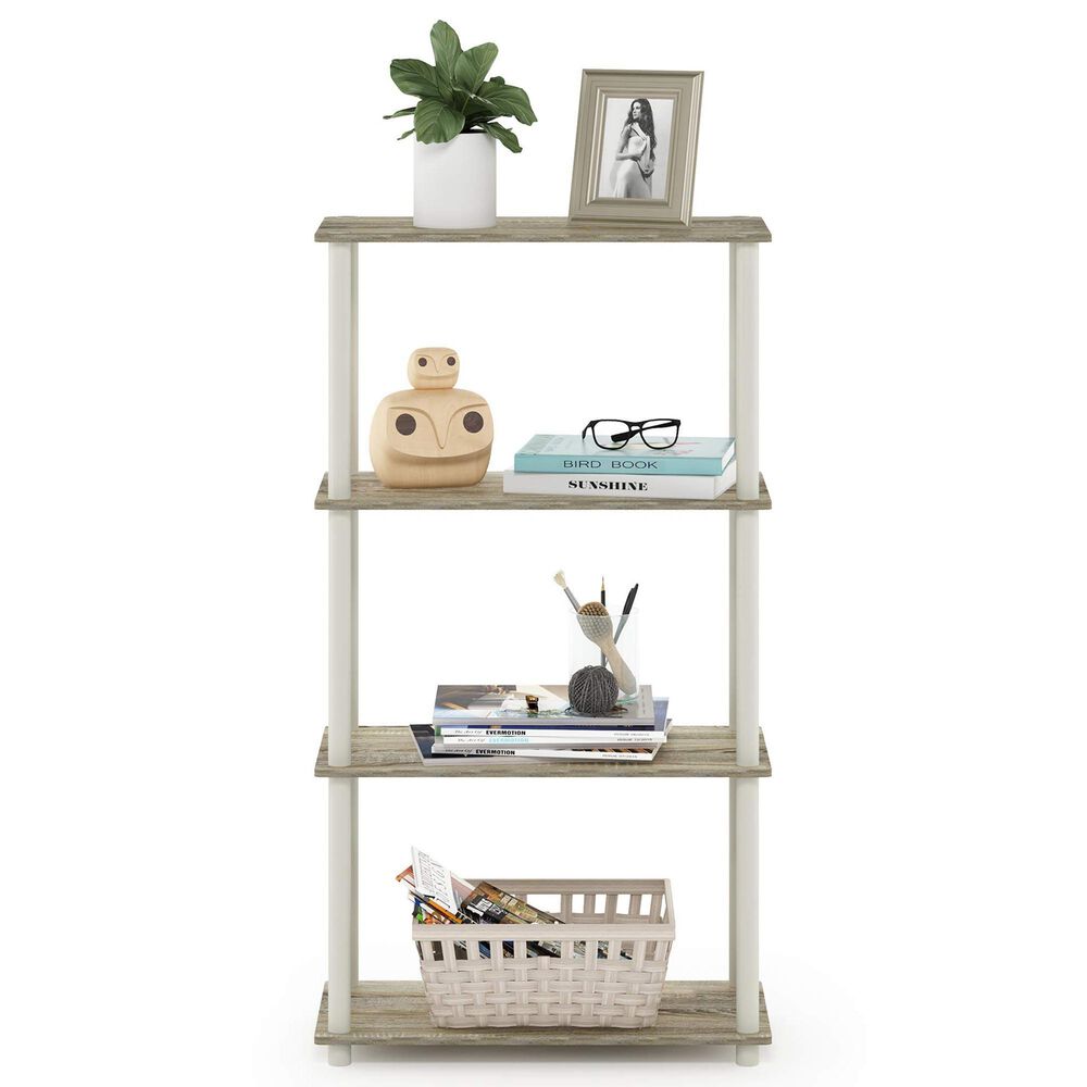 HOMLUX Turn-N-Tube 4-Tier Multipurpose Shelf Display Rack in Sonoma Oak and White, , large