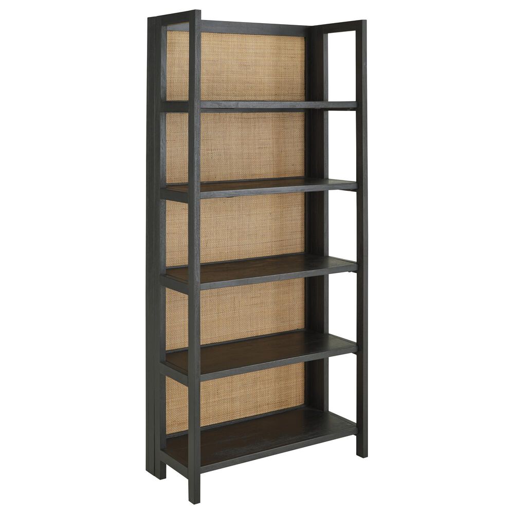Ashley Abyard 5-Shelf Bookcase in Sandblasted Black and Natural, , large