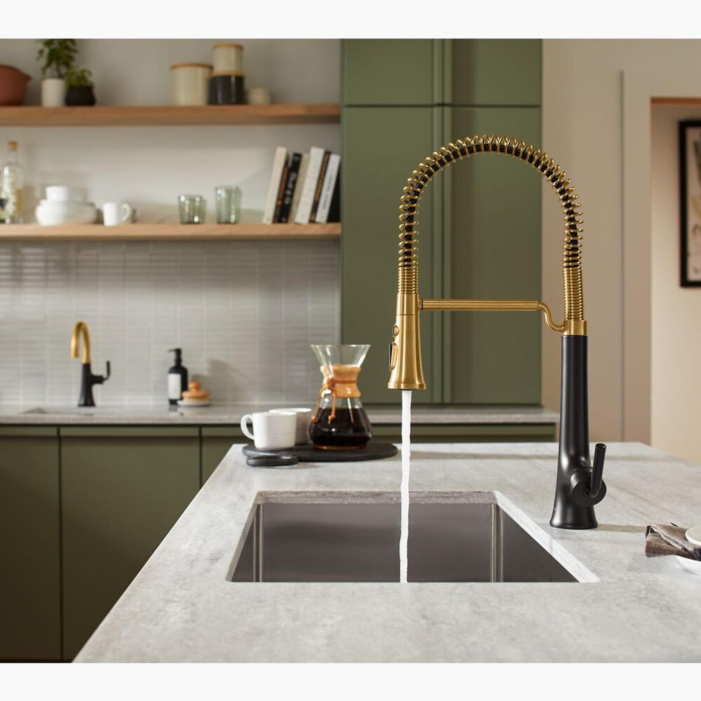Kohler Tone Semi Professional Pull-Down Kitchen Sink Faucet in Matte Black and Modern Brass, , large