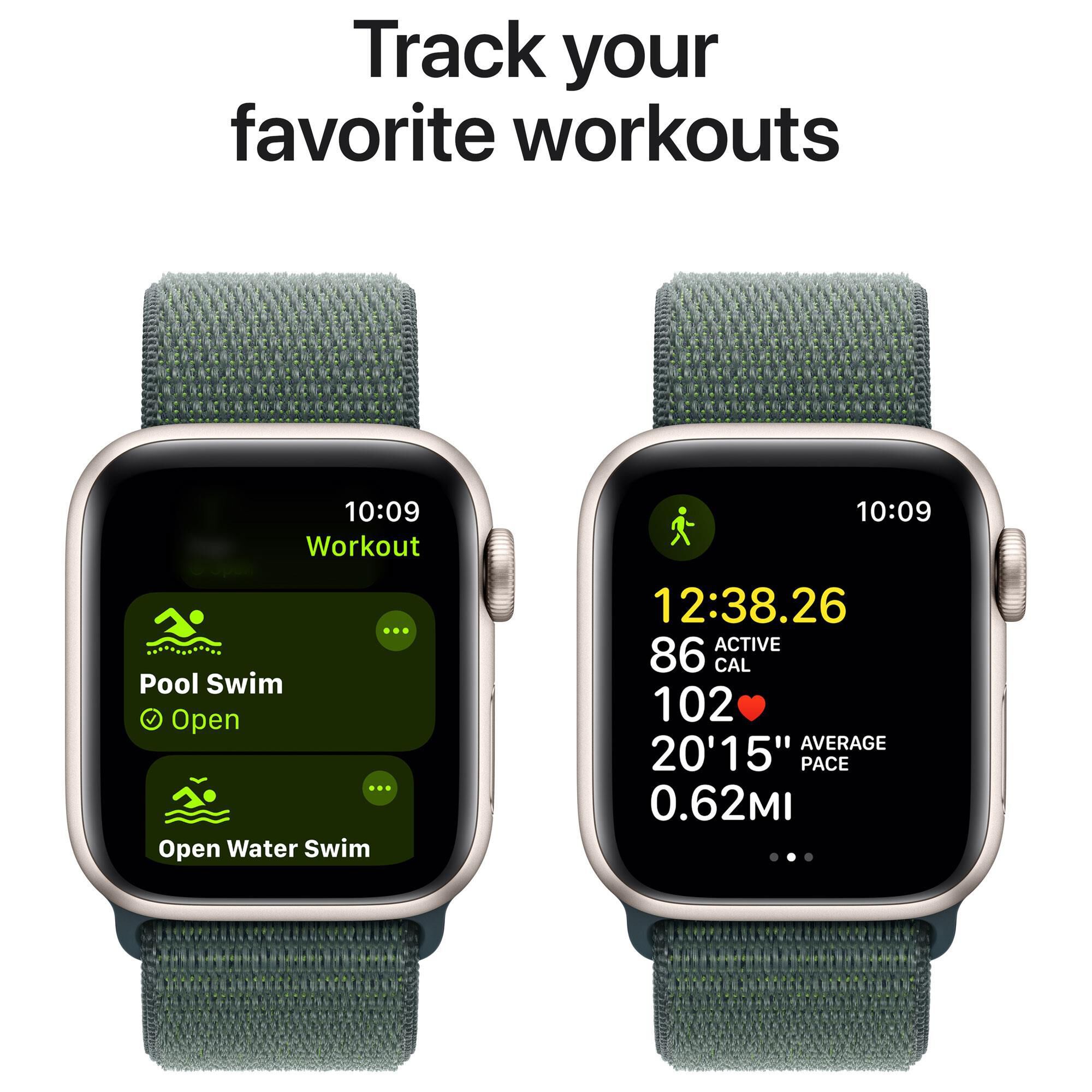 Apple Watch SE GPS Cellular 40mm Starlight Aluminum Case with Lake Green Sport Loop NFM