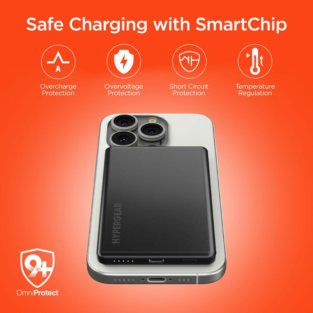 Hypercel Mag 5000mAh Ultra-Slim Magnetic Wireless Fast Charge Power Bank in Black, , large