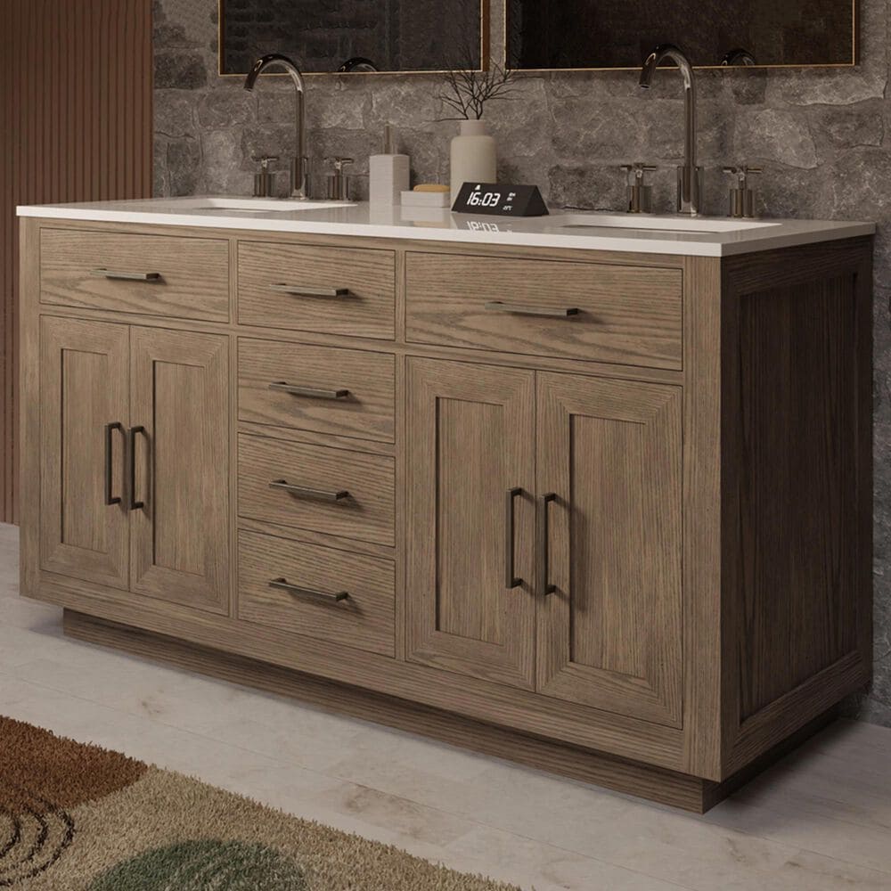 Lexora Home Abbey 60" Double Bathroom Vanity in Grey Oak with 2 cm White Quartz Top and Rectangular Sinks, , large