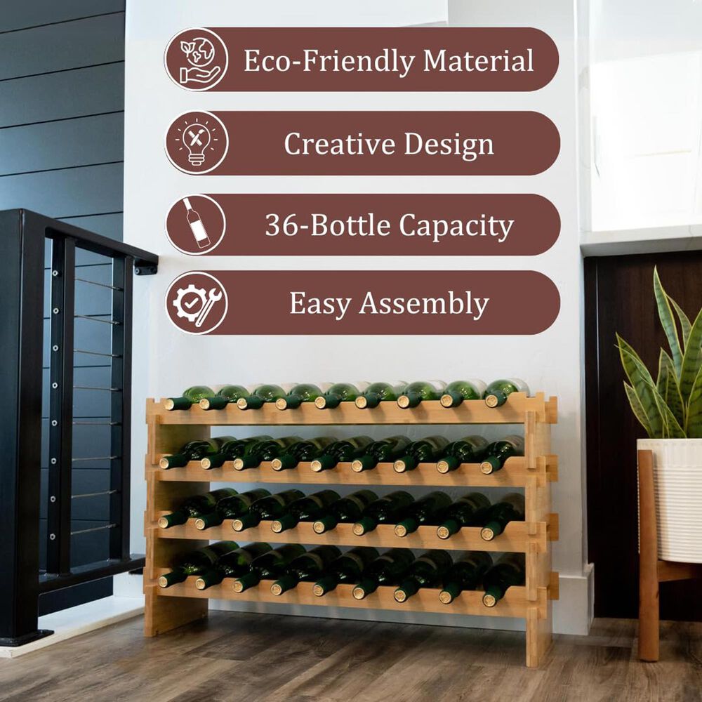 HOMLUX 36-Bottle Bamboo Stackable Modular Wine Rack in Natural, , large