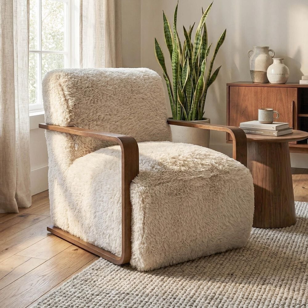 Furniture of America Neyra Short- Haired Accent Chair in Beige, , large