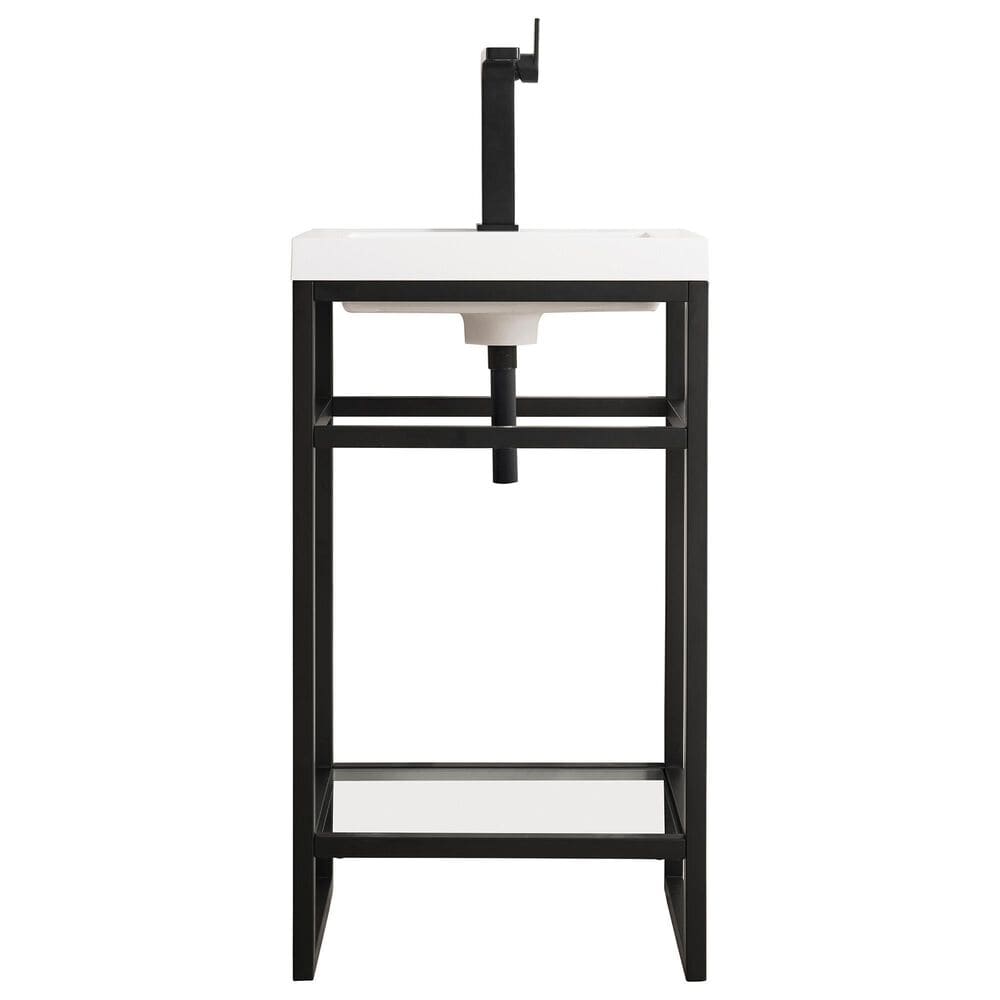 James Martin Vanities Boston 20" Single Bathroom Vanity in Matte Black with 3 cm White Glossy Resin Countertop and Rectangular Sink, , large
