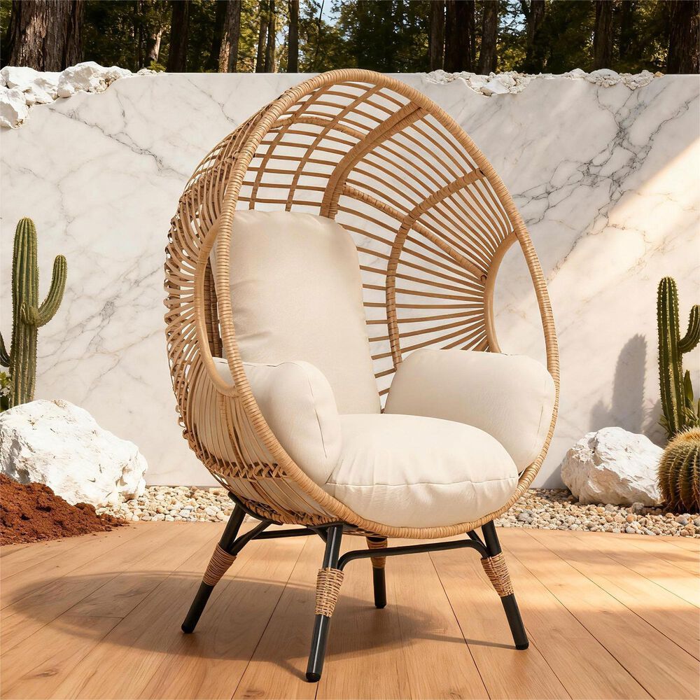 Hearth and Haven Outdoor Egg Chair with Arc Back in Beige, , large