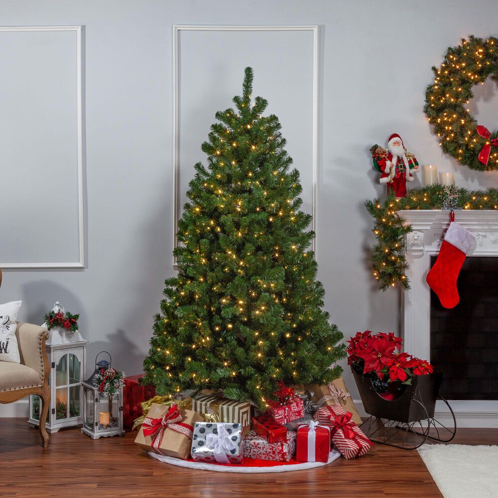 The Gerson Company 7&#39; Montana Pine Artificial Christmas Tree with Warm White LED Lights in Green, , large