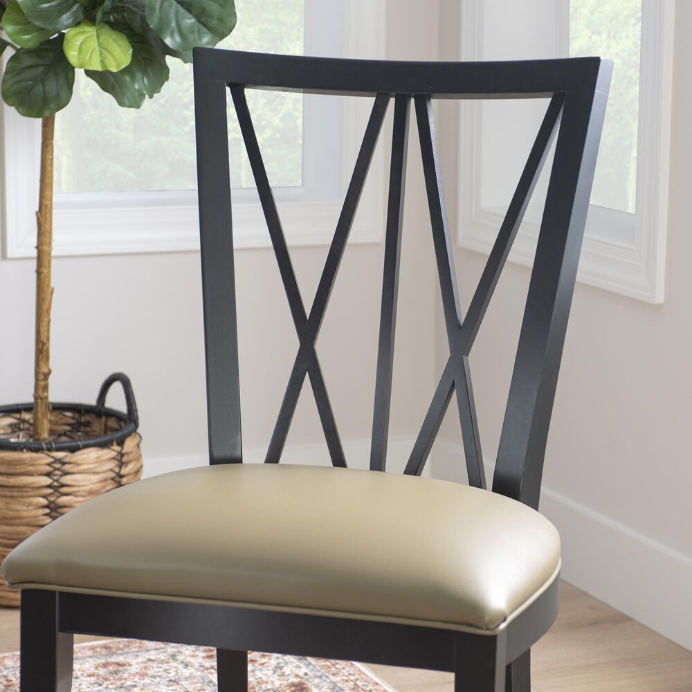Linon Home Decor Bailey Side Chair with Tan Faux Leather Cushion Seat in Black, , large