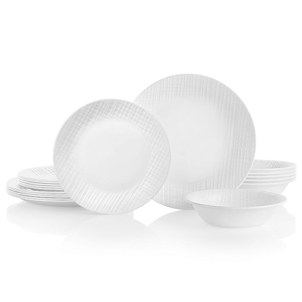 Corelle Linen Weave 18-Piece Dinnerware Set in White and Brown, , large