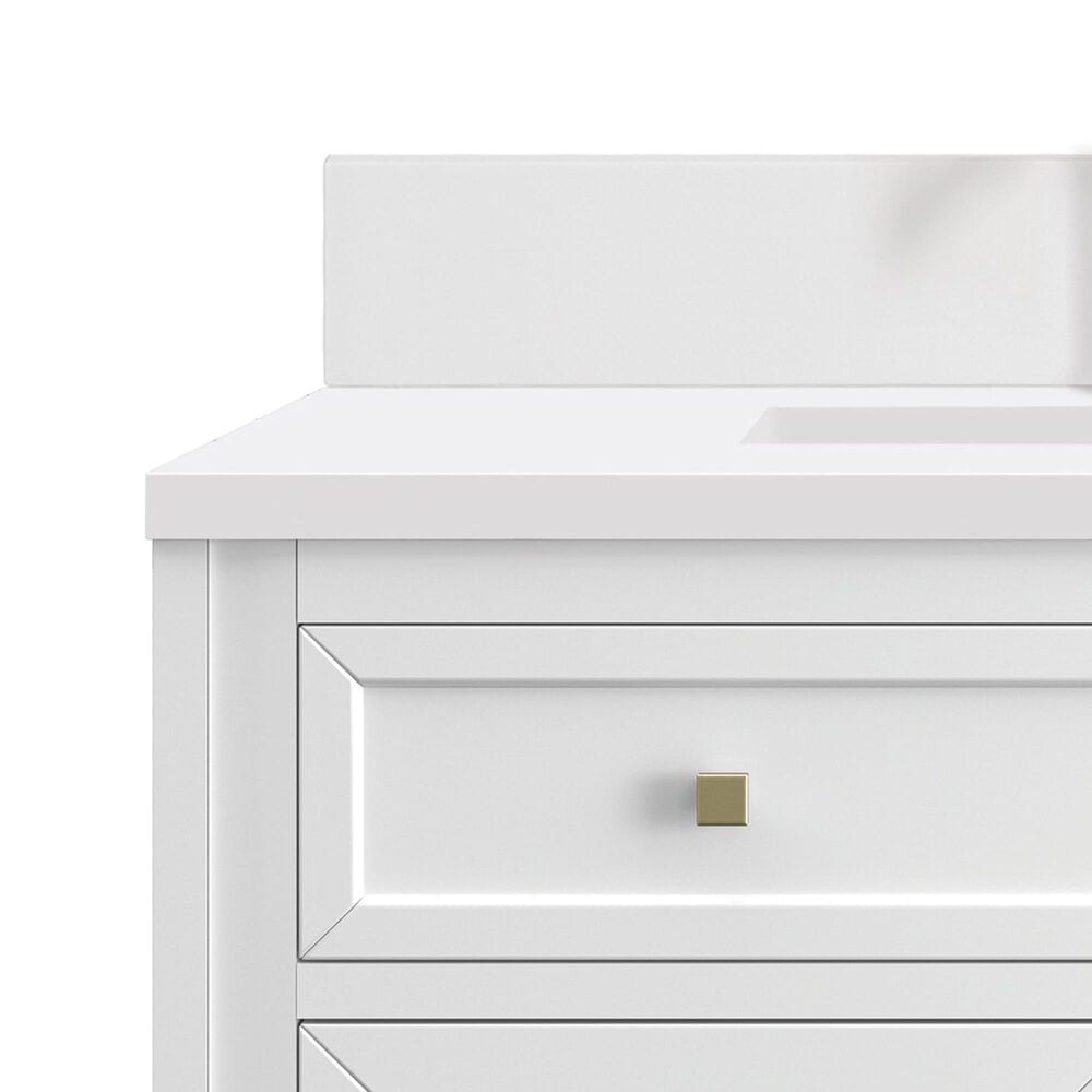 James Martin Vanities Chicago 36&quot; Single Bathroom Vanity in Glossy White with Single Hole 3 cm White Zeus Quartz Top and Rectangular Sink, , large