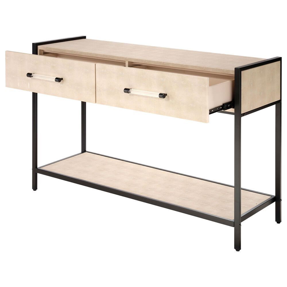 Splendor Living Irvington Faux Shagreen 2-Drawer Console Table in Taupe and Black, , large