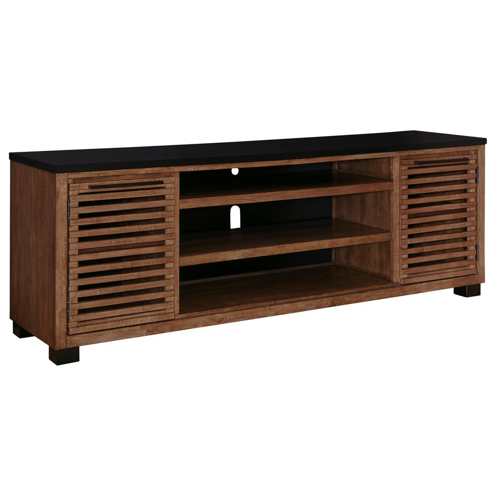 Ashley Kallari 84" XL TV Stand in Warm Brown and Matte Black, , large