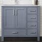 Lexora Home Jacques 36" Left Offset Single Bathroom Vanity in Dark Grey with 2 cm White Cultured Marble Top and Rectangular Sink, , large