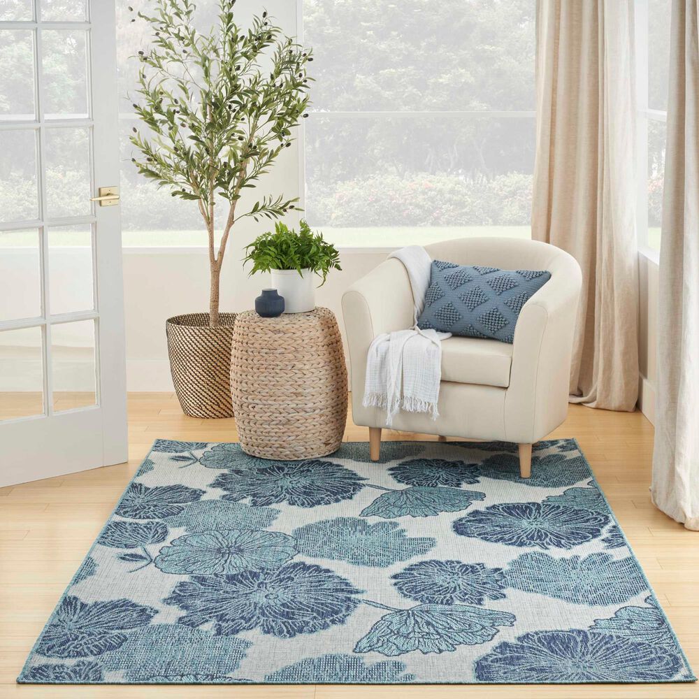 Nourison Garden Oasis Floral Blue 4&#39; x 6&#39; Indoor/Outdoor Area Rug, , large