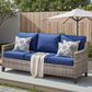 Hearth and Haven Outdoor Sofa with Cushions and Gray Wicker in Blue, , large