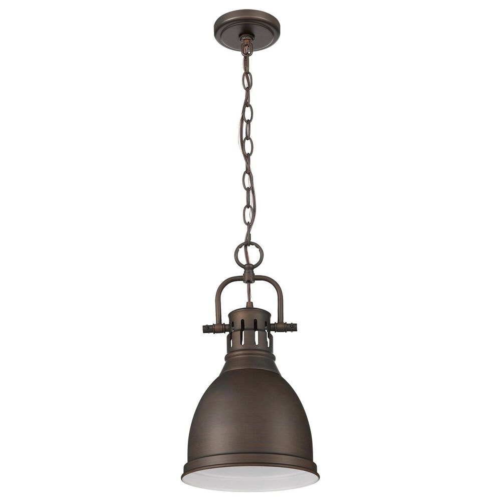 Golden Lighting Duncan 1-Light Small Pendant with Chain in Rubbed Bronze, , large