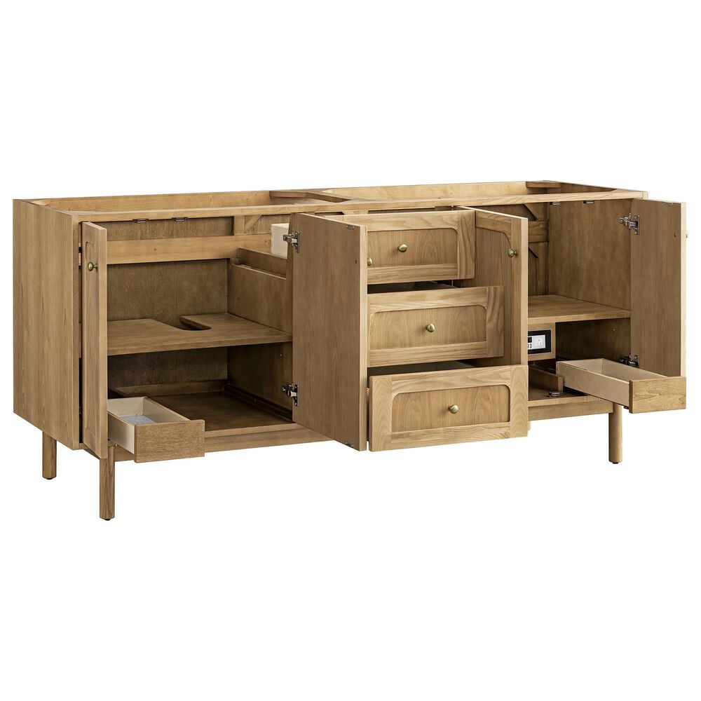 James Martin Vanities Laurent 72&quot; Double Bathroom Vanity in Light Natural Oak with 3 cm Arctic Fall Solid Surface Top and Rectangular Sinks, , large