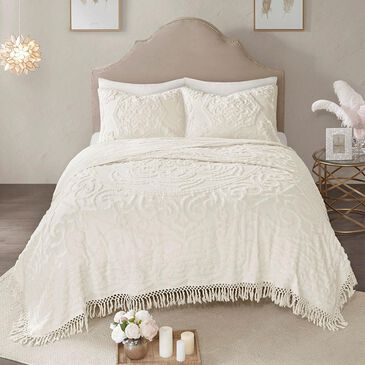 Hampton Park Laetitia 3-Piece Full/Queen Fringe Coverlet Set in Ivory, , large