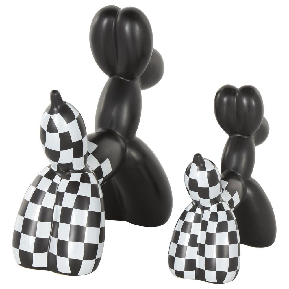 Maple and Jade 2-Piece Dog Balloon Decorative Sculpture Set with Checkered Accents in Matte Black and White, , large