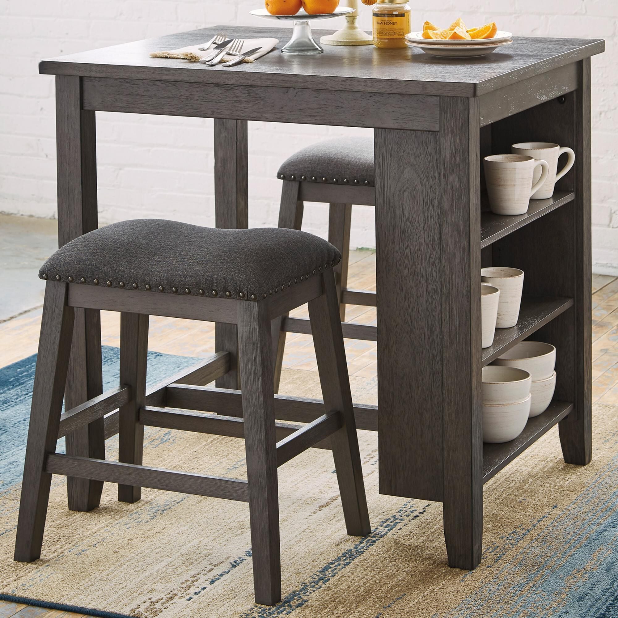 Gray bar top height table