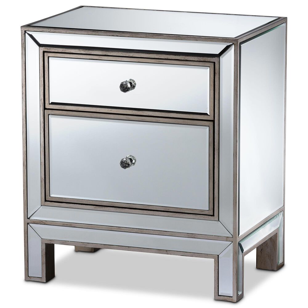 Baxton Studio Fadri Mirrored 2-Drawer End Table in Antique Silver, , large