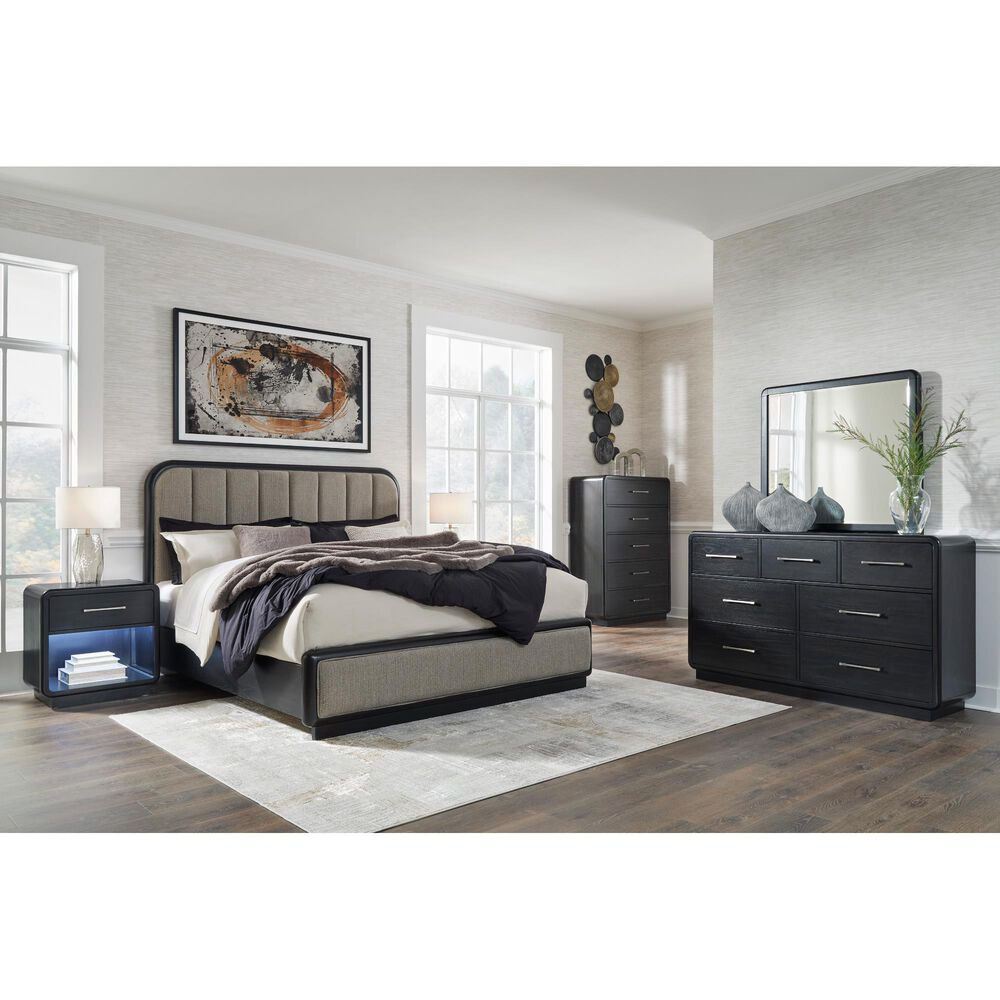 Millenium Rowanbeck King Upholstered Panel Bed in Black Finish, , large