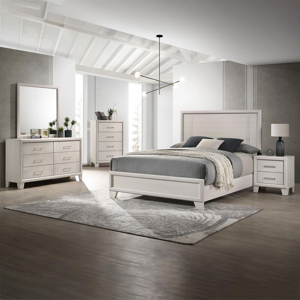 Crown Mark Charlie 4-Piece King Panel Bedroom Set in White, , large