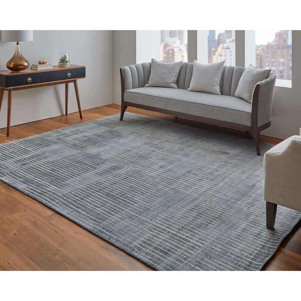 Feizy Eastfield Striped 3&#39; x 5&#39; Blue and Beige Area Rug, , large