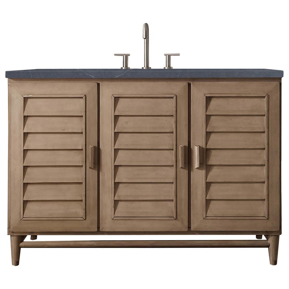 James Martin Vanities Portland 48" Single Bathroom Vanity in Whitewashed Walnut with 3 cm Charcoal Soapstone Quartz Top and Rectangular Sink, , large