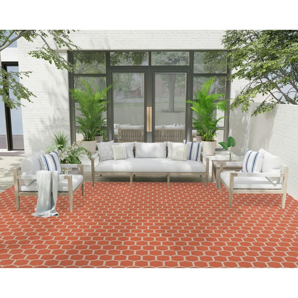 Nourison Twist Reversible 10&#39; x 14&#39; Coral Indoor/Outdoor Area Rug, , large