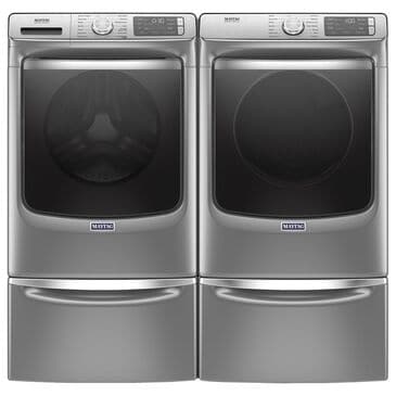 Maytag 5 Cu. Ft. Front Load Washer and 7.3 Cu. Ft. Electric Dryer Laundry Pair with Pedestal in Metallic Slate, , large