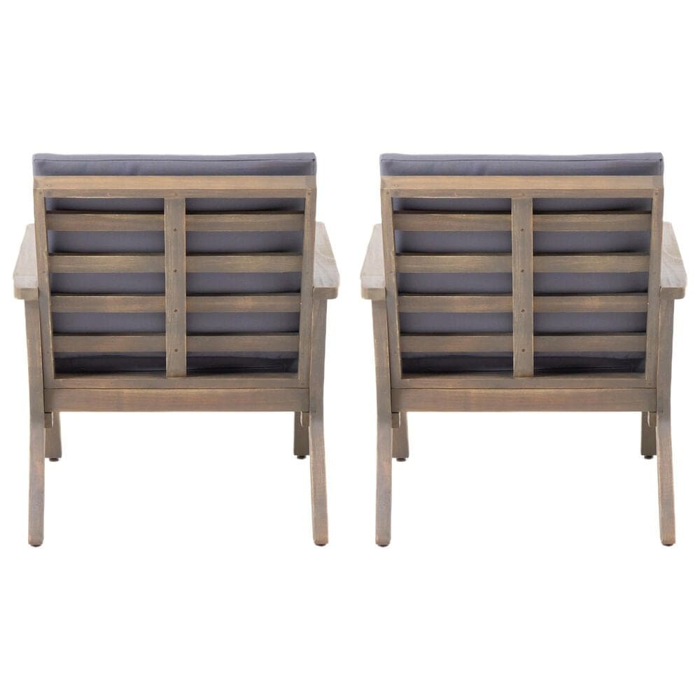 Hearth and Haven Outdoor Acacia Wood Chairs with Open Slatted Backrest and Water-Resistant Cushions in Dark Gray (Set of 2), , large