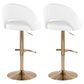 LumiSource Renee Adjustable Swivel Bar Stool with White Faux Leather Upholstery in Gold (Set of 2), , large