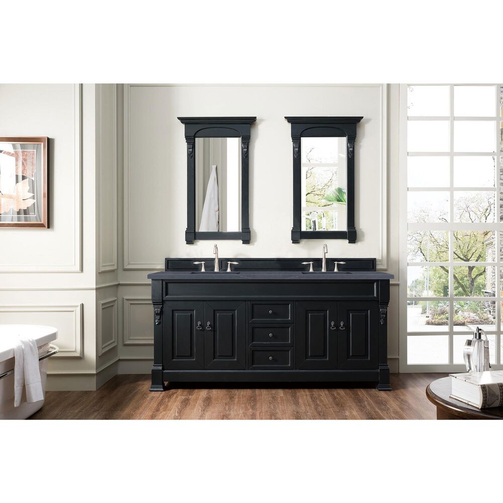 James Martin Vanities Brookfield 72&quot; Double Bathroom Vanity in Antique Black with 3 cm Charcoal Soapstone Quartz Top and Rectangle Sink, , large