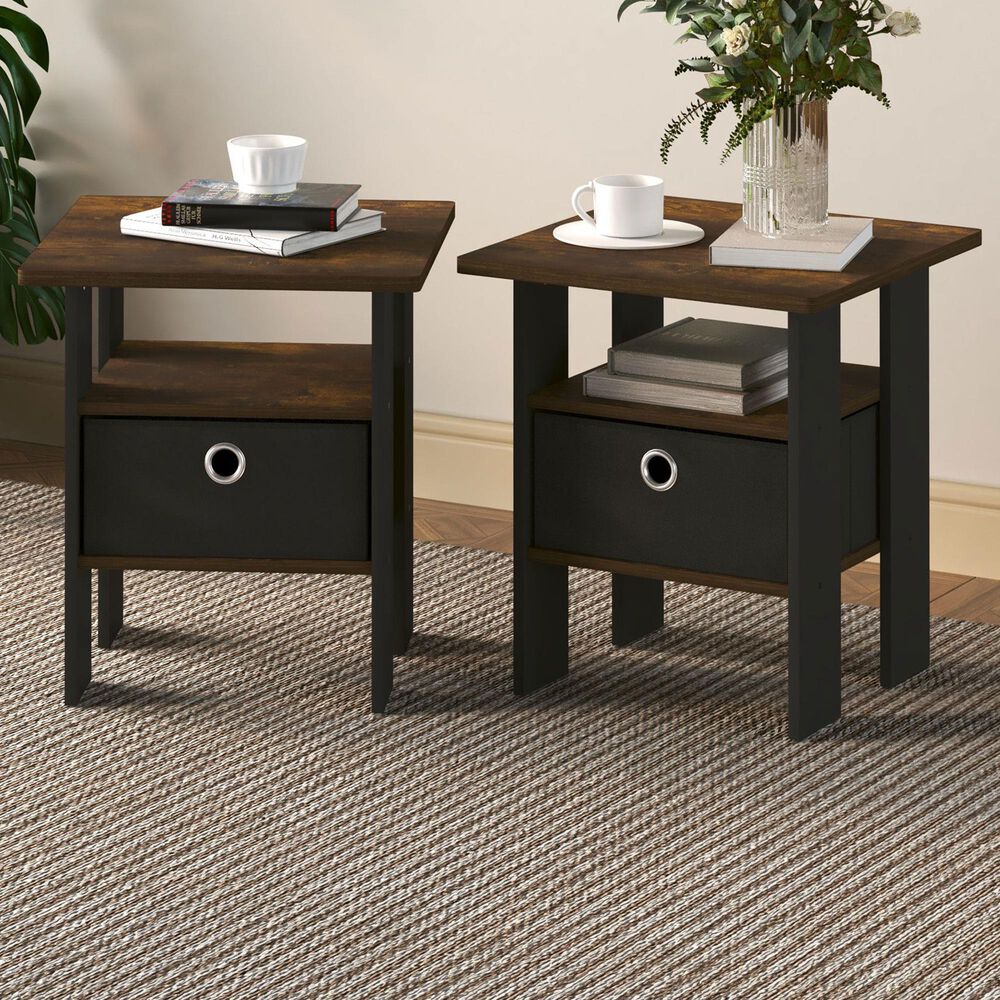 HOMLUX 2-Piece 1-Shelf End Table with Bin Drawer in Amber Pine, , large