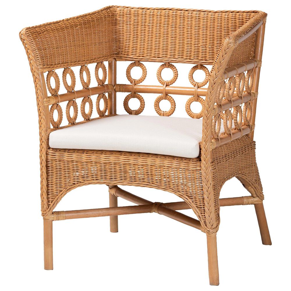 Baxton Studio Oxford Rattan Arm Chair in White, , large