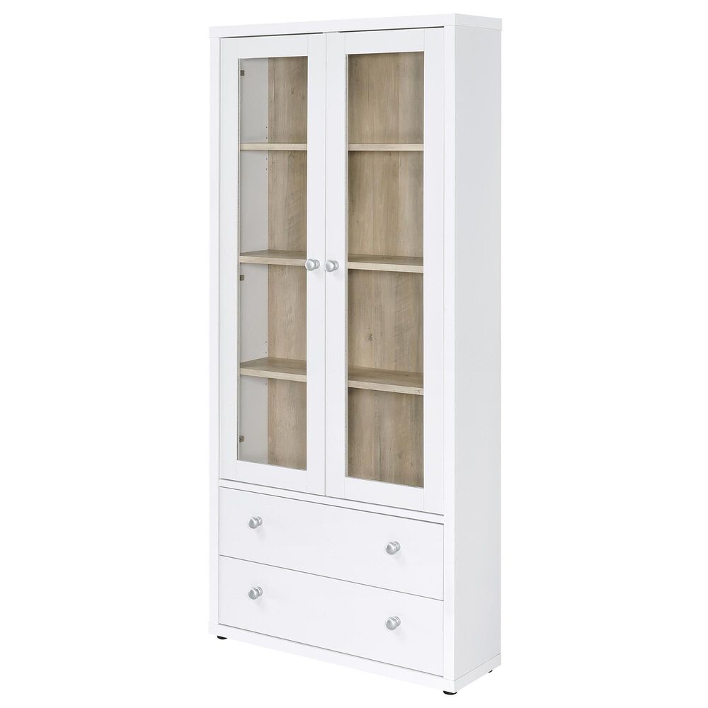 Coaster Hawthorne 4-Shelf Glass Door Tall Cabinet in White, , large