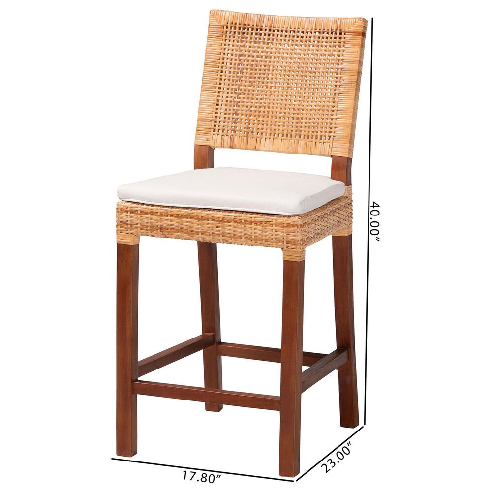 Baxton Studio Lesia Counter Stool with White Cushion in Walnut Brown, , large