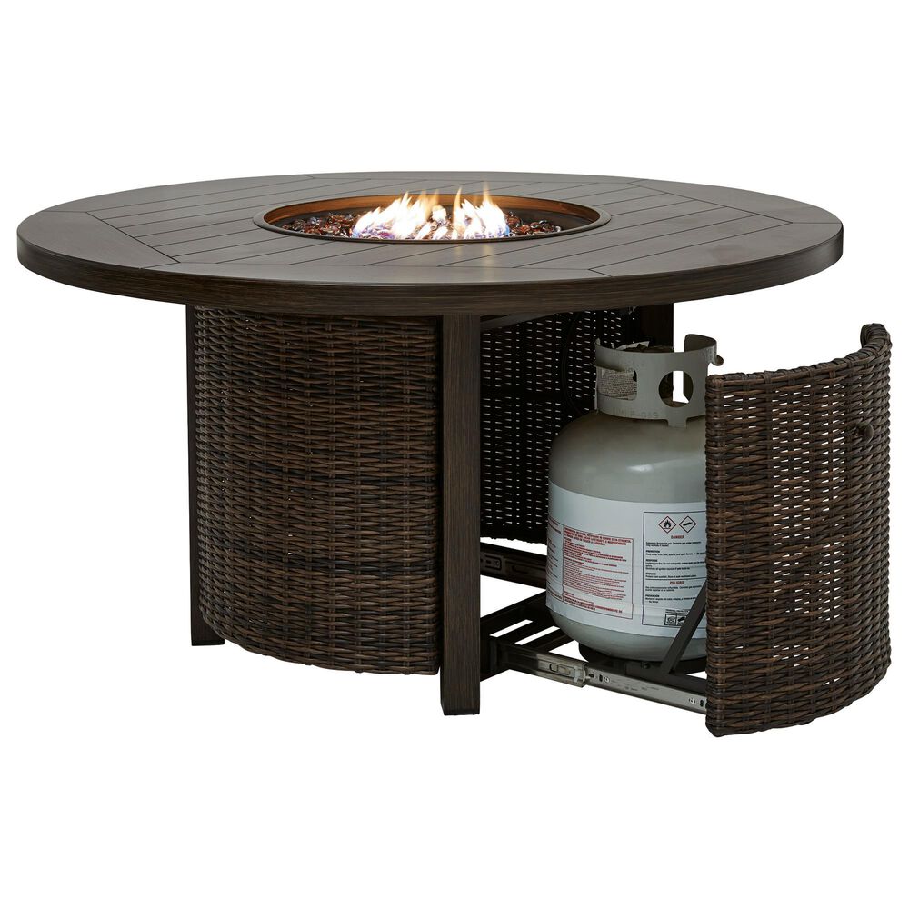 Ashley Monterey Point Round Fire Pit Table in Dark Brown, , large