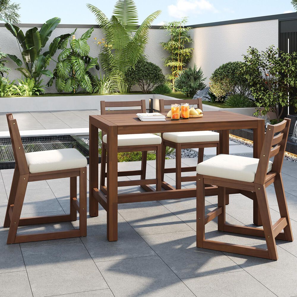 HOMLUX 5-Piece Patio Bar Set with 52" Rectangular Mocha Table in Beige, , large