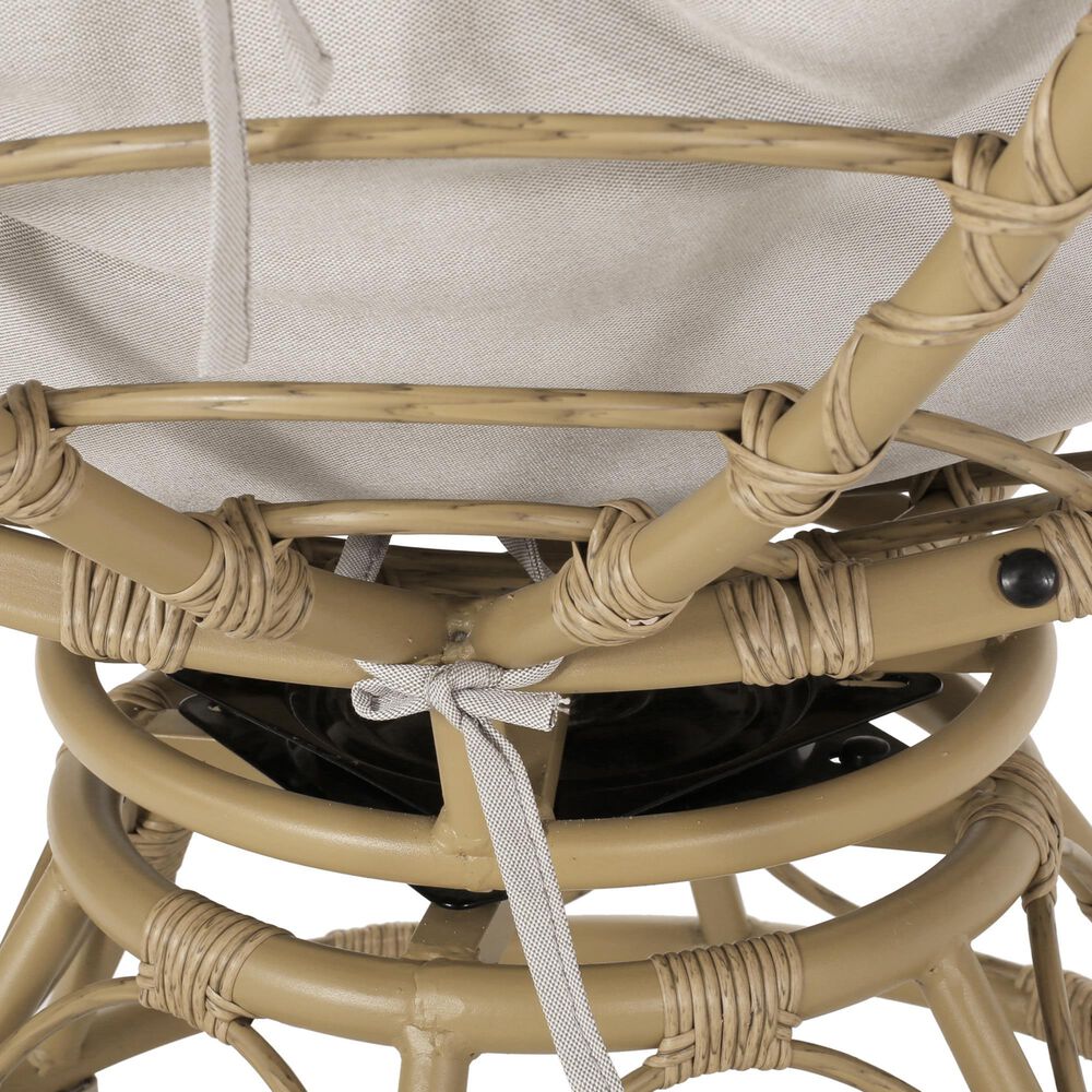 Hearth and Haven Mia Papasan Outdoor Swivel Chair with Beige Cushion in Brown, , large