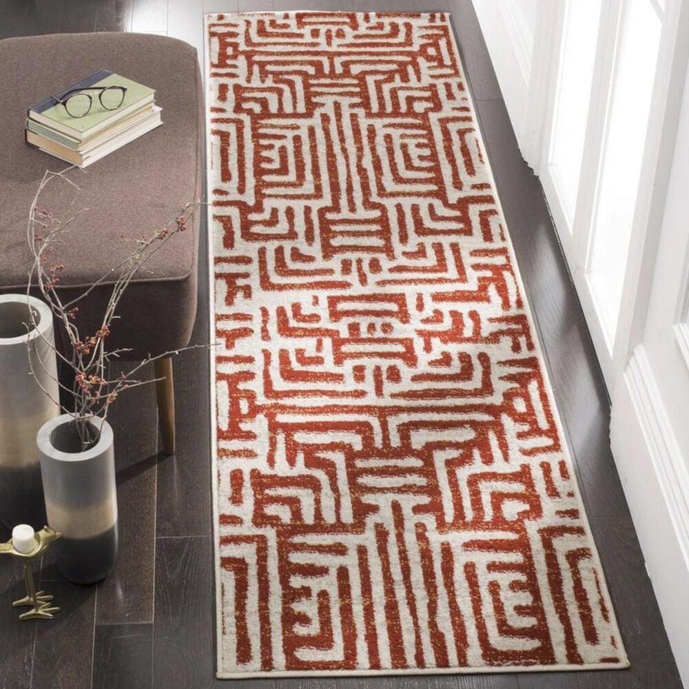 Safavieh Amsterdam AMS106B 2&#39;3&quot; x 8&#39; Ivory and Terracotta Runner, , large