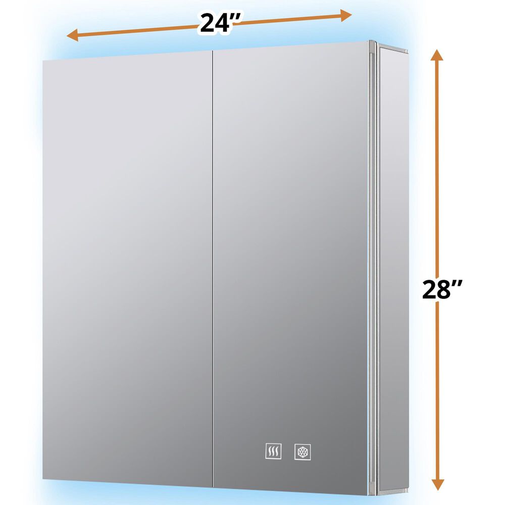 Lexora Home Corsica 24" x 28" LED Mirror Medicine Cabinet with Defogger in Aluminium, , large