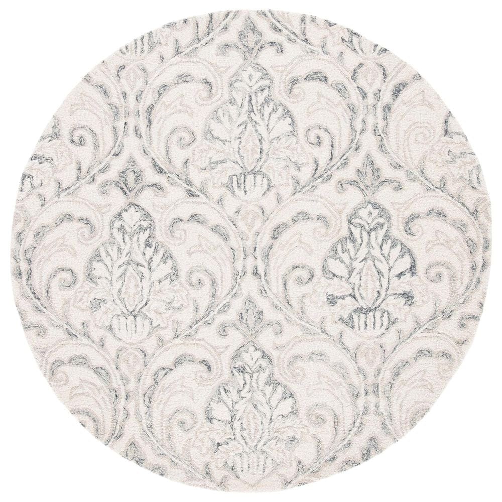 Safavieh Micro-Loop Damask 5" Round Ivory and Grey Area Rug, , large