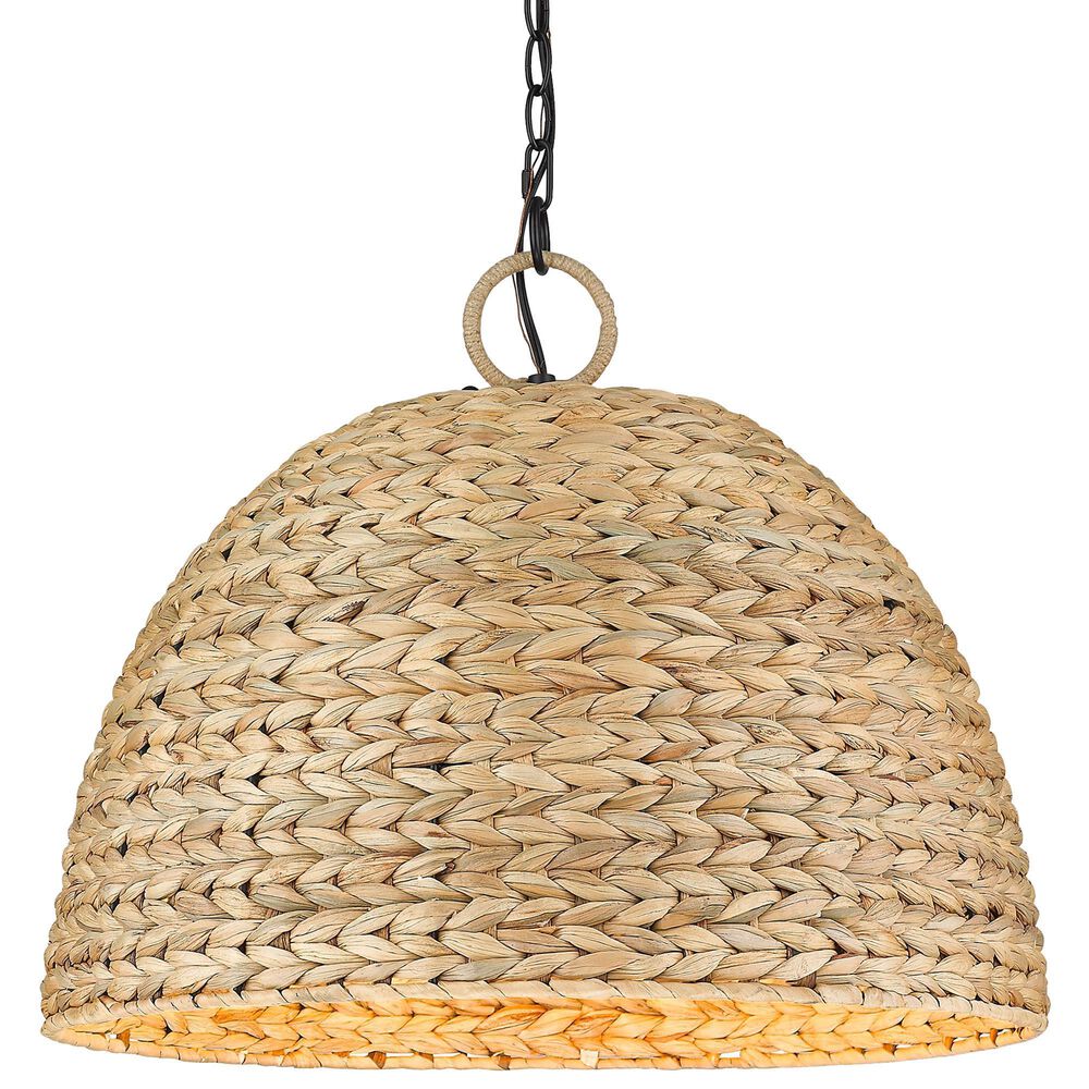 Golden Lighting Rue 5-Light Pendant in Matte Black with Woven Sweet Grass Shade, , large