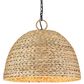 Golden Lighting Rue 5-Light Pendant in Matte Black with Woven Sweet Grass Shade, , large