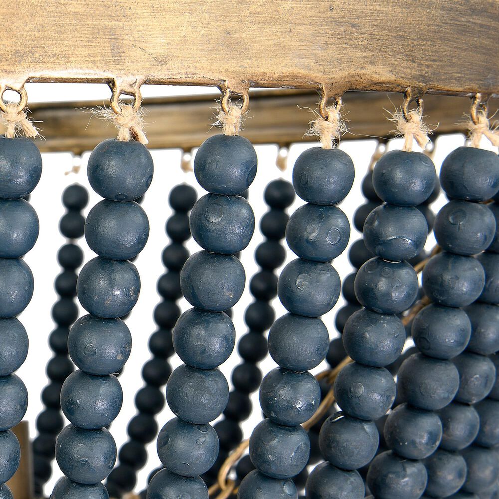 Creative Coop Laurel 2-Tier Draped Wood Bead Chandelier with Gold and Navy Blue Shade, , large